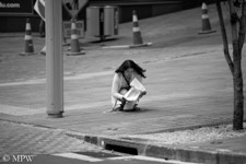 Queen Street Auckland city, black and white photo by Mike Wheelton